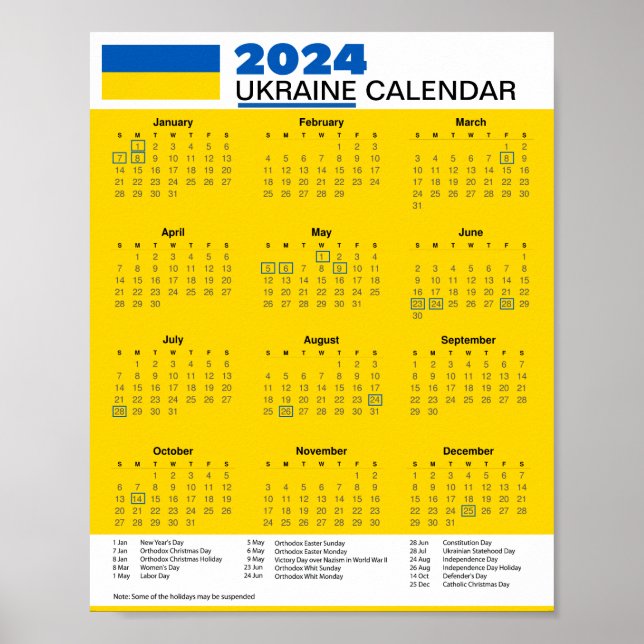 Poster Télécharger Calendrier Ukraine 2024 $5.95 PDF ou (Devant)