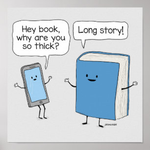 Poster Téléphone mignon et drôle et livre épais longue hi