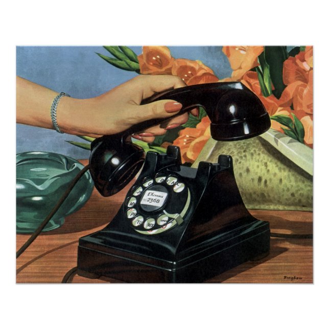 Poster Téléphone rétro avec cadran Rotary, affaires Vinta (Devant)