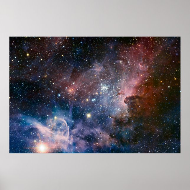 Poster Télescope Nebula Hubble Carina Rouge et Bleu (Devant)