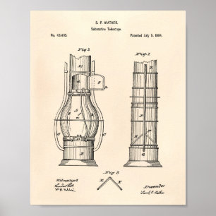 Poster Télescope sous-marin 1864 Brevet Art Vieux Poivre