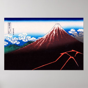 Poster Tempête de foudre Mt Fuji Hokusai Art japonais