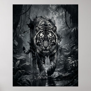 Poster Tempête de la jungle du tigre d'encre