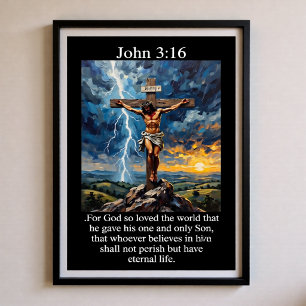 Poster Tempête éclairée au lever du soleil Croix du Calva
