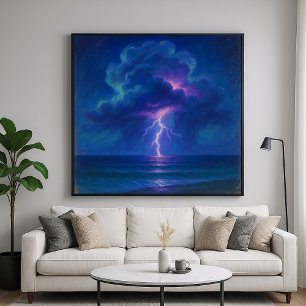 Poster Tempête maritime éclair - Style de peinture pastel