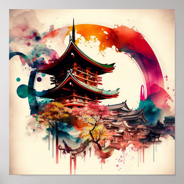 Poster Temple Coloré Japon (Devant)