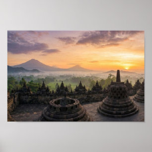 Poster Temple de Borobudur Java Indonésie Lever de soleil