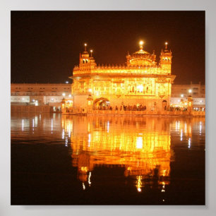 Poster Temple d'or Amritsar Inde du nord la nuit