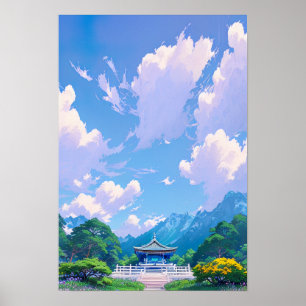 Poster Temple japonais sous ciel d'été