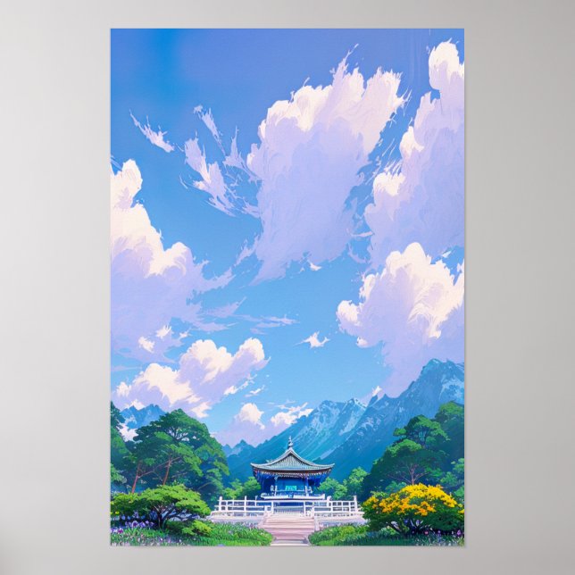 Poster Temple japonais sous ciel d'été (Devant)