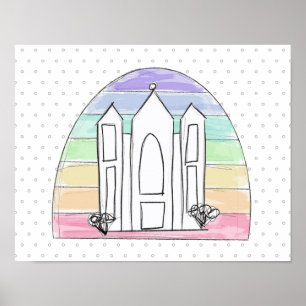 Poster Temple LDS Salt Lake City coucher de soleil arc-en