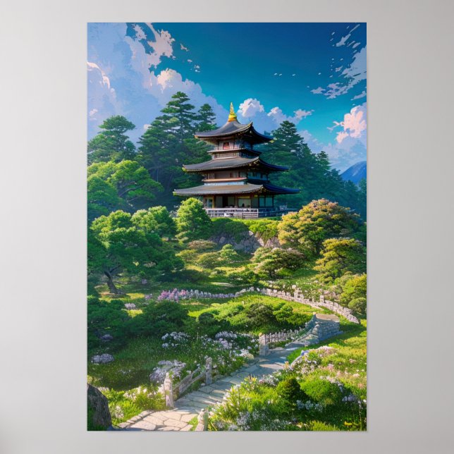 Poster Temple majestueux en bois (Devant)