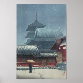 Poster Temple Tennô-ji à Osaka Hasui Kawase Shin Hanga