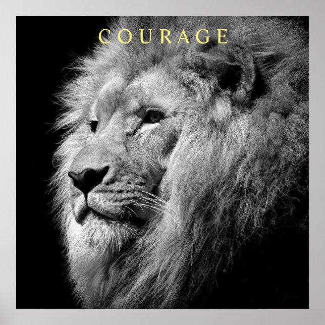 Poster Tendance Motivational Courage Lion Unique Noir Bla (Devant)