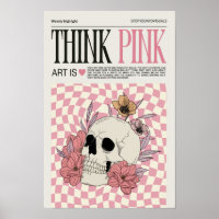 Poster tendance Pense Pink Wall Art, Poster crâne