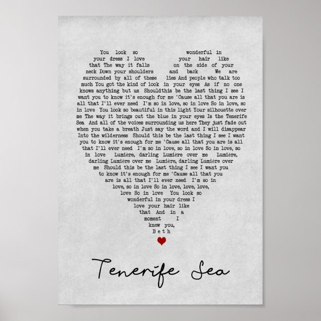 Poster Tenerife Sea Grey Coeur Chanson Lyrique Mur Art Im (Devant)
