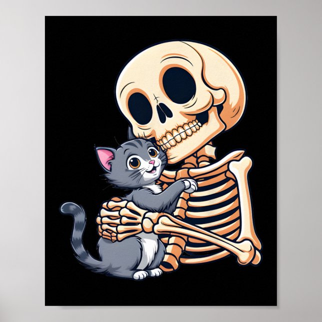 Poster Tenir Un Chat Cute Halloween Costume Crâne Chat (Devant)