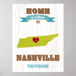 Poster Tennessee State Map Art- Love NashVille Art