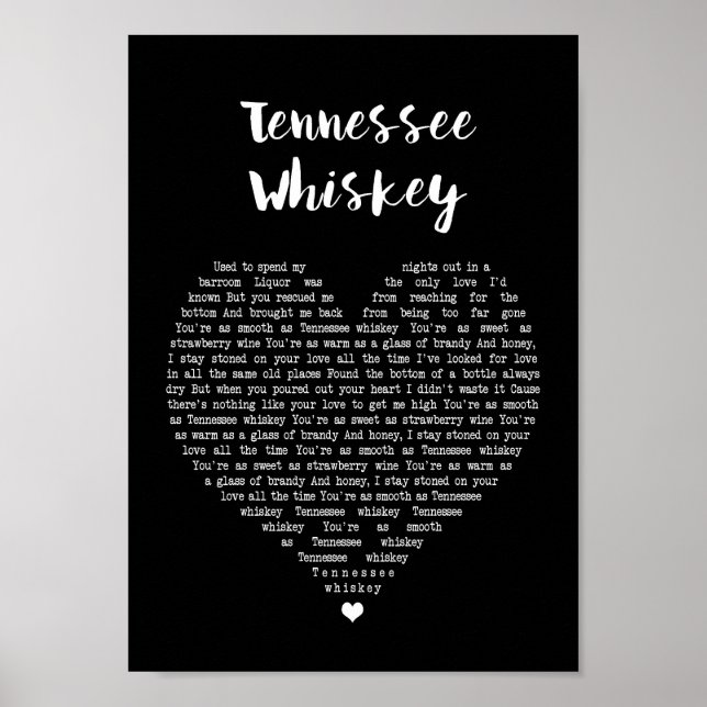 Poster Tennessee Whiskey Black Heart Song Lyric Print (Devant)