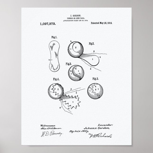 Poster Tennis Ball 1914 Brevet Art Livre blanc (Devant)