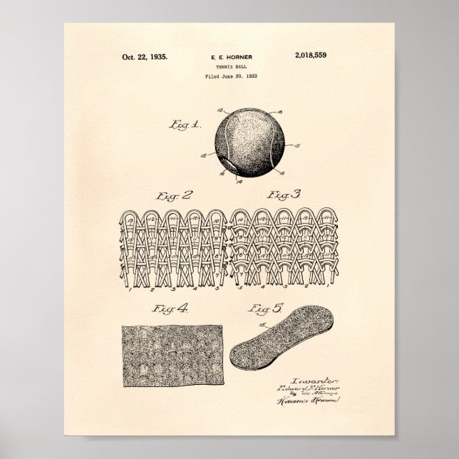 Poster Tennis Ball 1935 Brevet Art Vieux Poivre (Devant)