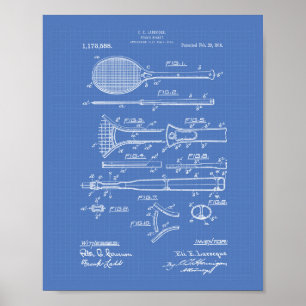 Poster Tennis Racket 1916 Brevet Art - Plan directeur
