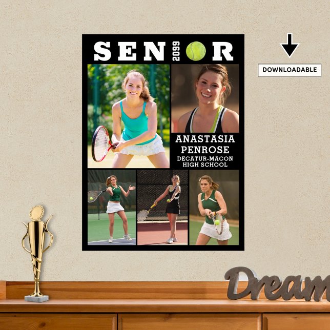 Poster Tennis Senior Graduation 5 Photo Collage (Créateur téléchargé)