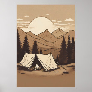 Poster Tente de camping rétro pour randonnée en plein air