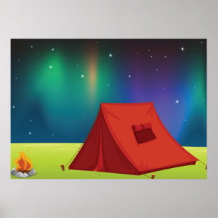 Poster Tente de camping sous les lumières du Nord vibrant