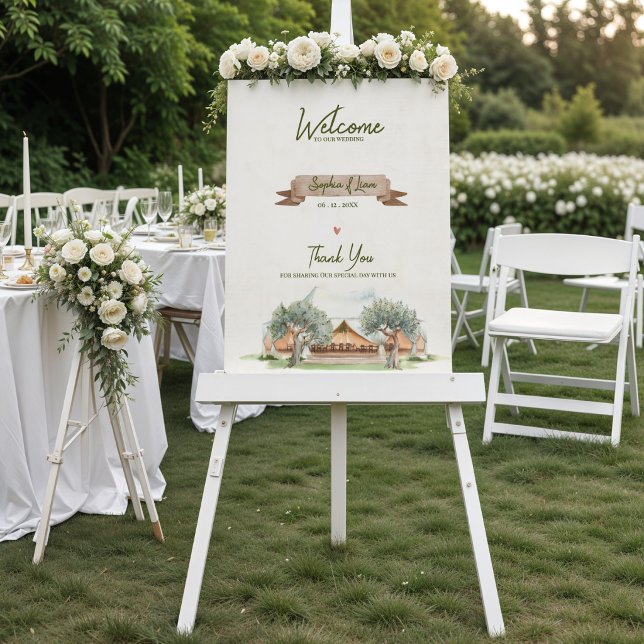 Poster Tente de Plein Air Bohème Mariage Rustique de Bien ( Boho Outdoor Tent Wedding Welcome Sign | Rustic Watercolor Camp Wedding Welcome Poster Sign)
