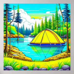 Poster Tente Floating sur le lac Camping Thème