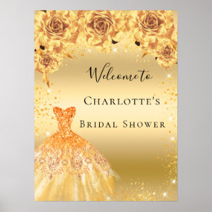Poster Tenue de mariage paillettes dorées fleurs bienvenu