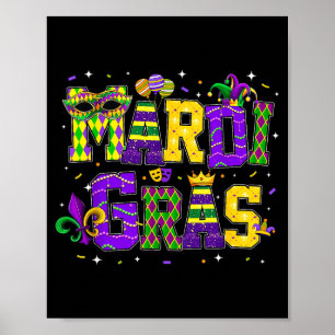 Poster Tenue drôle de défilé de Mardi Gras Chapeau de bou