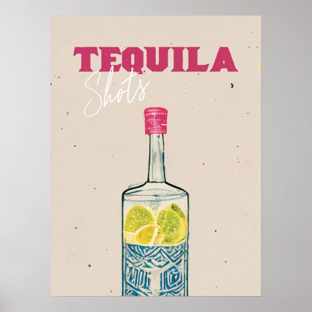 Poster Tequila Shots Retro Bar Art Rose Mexicaine (Devant)