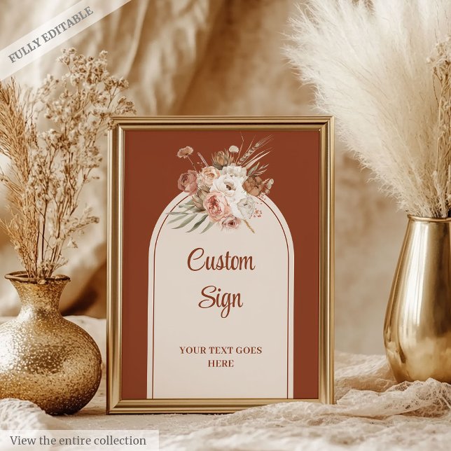Poster Terracotta de luxe Pampas Sage Boho Arch Personnal (Luxury Terracotta Pampas Sage Boho Arch Custom Sign)