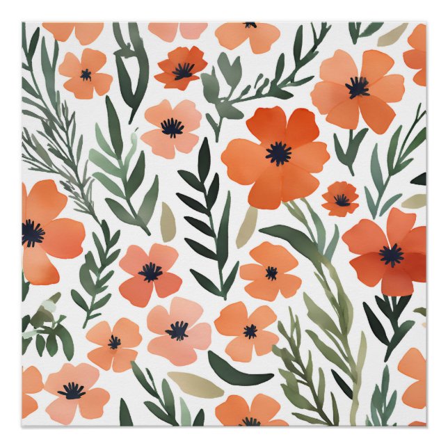 Poster Terracotta Fleur sauvage Russe Boho Mur Art (Devant)