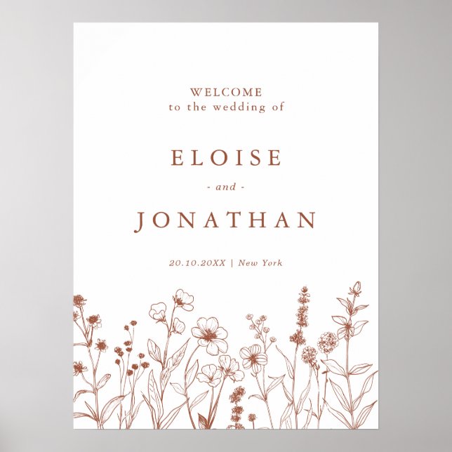 Poster Terracotta Rustic Floral Automne Fleur sauvage Mar (Devant)