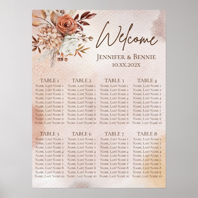Poster Terracotta Rustique Boho Floral Aquarelle Mariage (Devant)