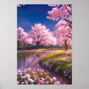 Poster Terrain de charme et ses délices roses