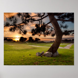 Poster Terrain de golf au coucher du soleil