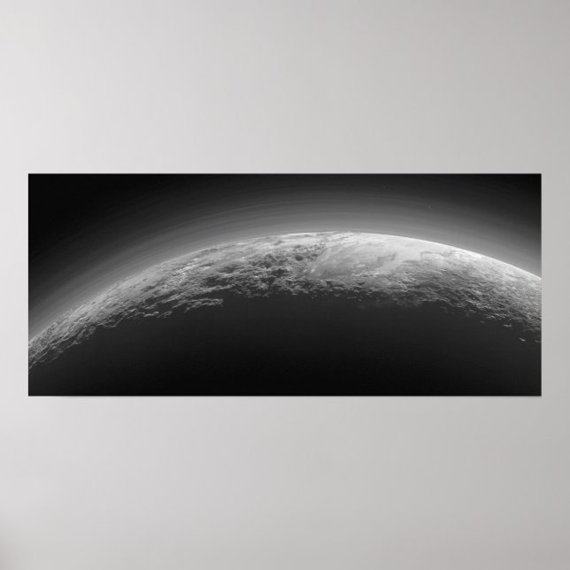 Poster Terrain de surface noir et blanc cool de Pluto (Devant)