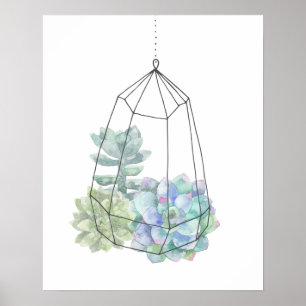 Poster Terrarium de succulente à l'aquarelle dessiné à la