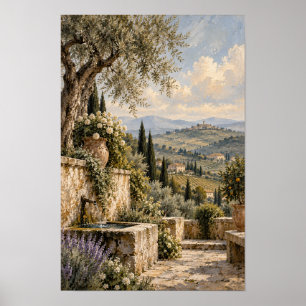 Poster Terrasse de l'olivier et reliefs vallonnés - Œuvre