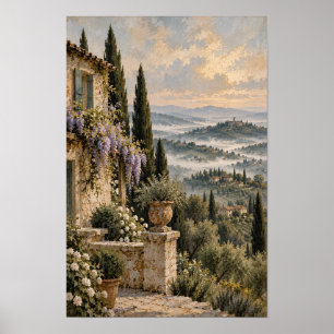 Poster Terrasse en pierre de glycine et paysage de collin