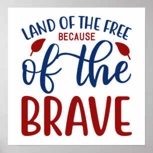 Poster Terre de libres grâce aux courageux rouge bleu