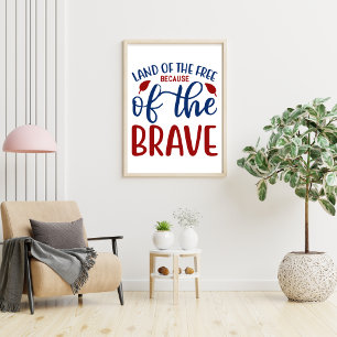 Poster Terre de libres grâce aux courageux rouge bleu