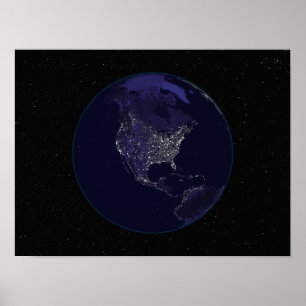 Poster Terre entière la nuit montrant les lumières de la