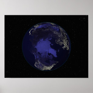 Poster Terre entière la nuit montrant les lumières de la