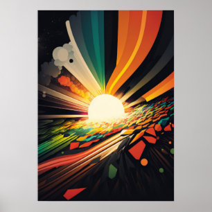 Poster Terre futuriste et ligne de soleil Art Retro 5
