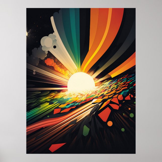 Poster Terre futuriste et ligne Soleil Art Retro Wall Art (Devant)